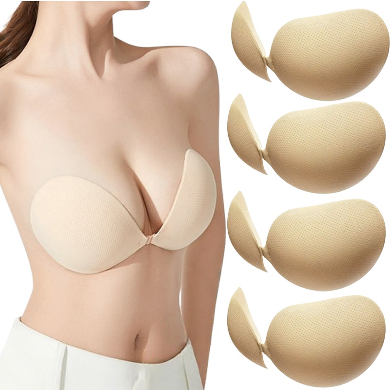 Silicone Bra Adhesive - プッシュアップ粘着ブラ 厚め シリコン製バストアップパッド 粘着式バックレスストラップレス下着 ニップルカバー 女性用