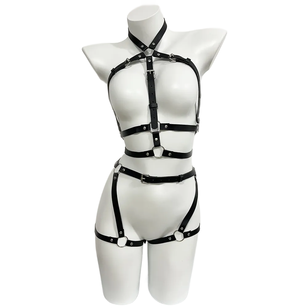 Garter Belt Set - ハーネス女性 Pu レザー脚女性のセクシーなボンデージ脚ハーネス調節可能な腿ガーターベルトランジェリーゴシックパンク服