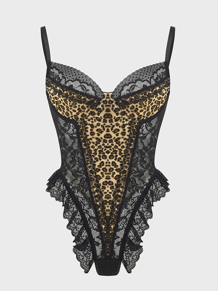 Shapewear Bodysuit Firm - セクシーなレースヒョウ柄ボディスーツヴィンテージシックなスリムトップ服女性スパゲッティストラップノースリーブ背中の開いた大人のシェイパー
