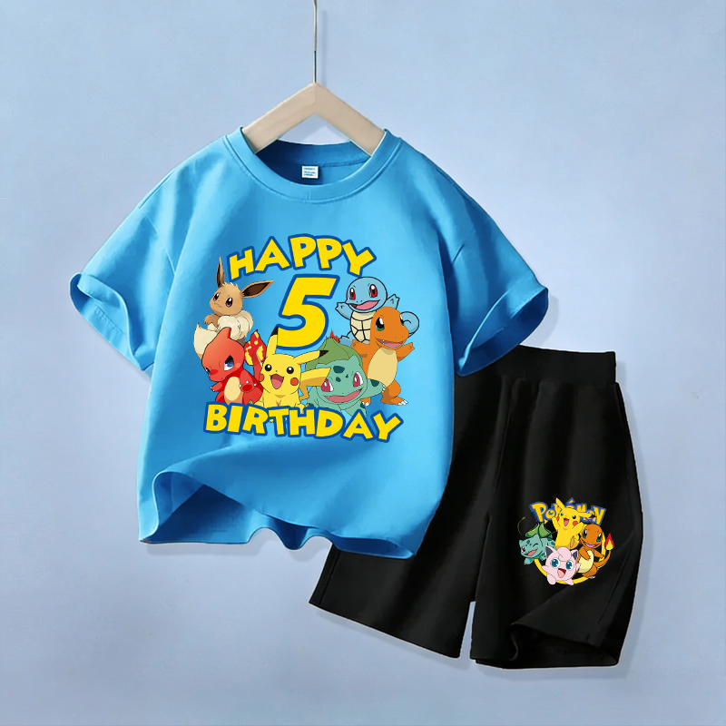 Boyshort Underwear - かわいいピカチュウ誕生日子供服セットポケモン番号 Tシャツショーツ 2 個子供トラックスーツ夏漫画少年スポーツウェアスーツ