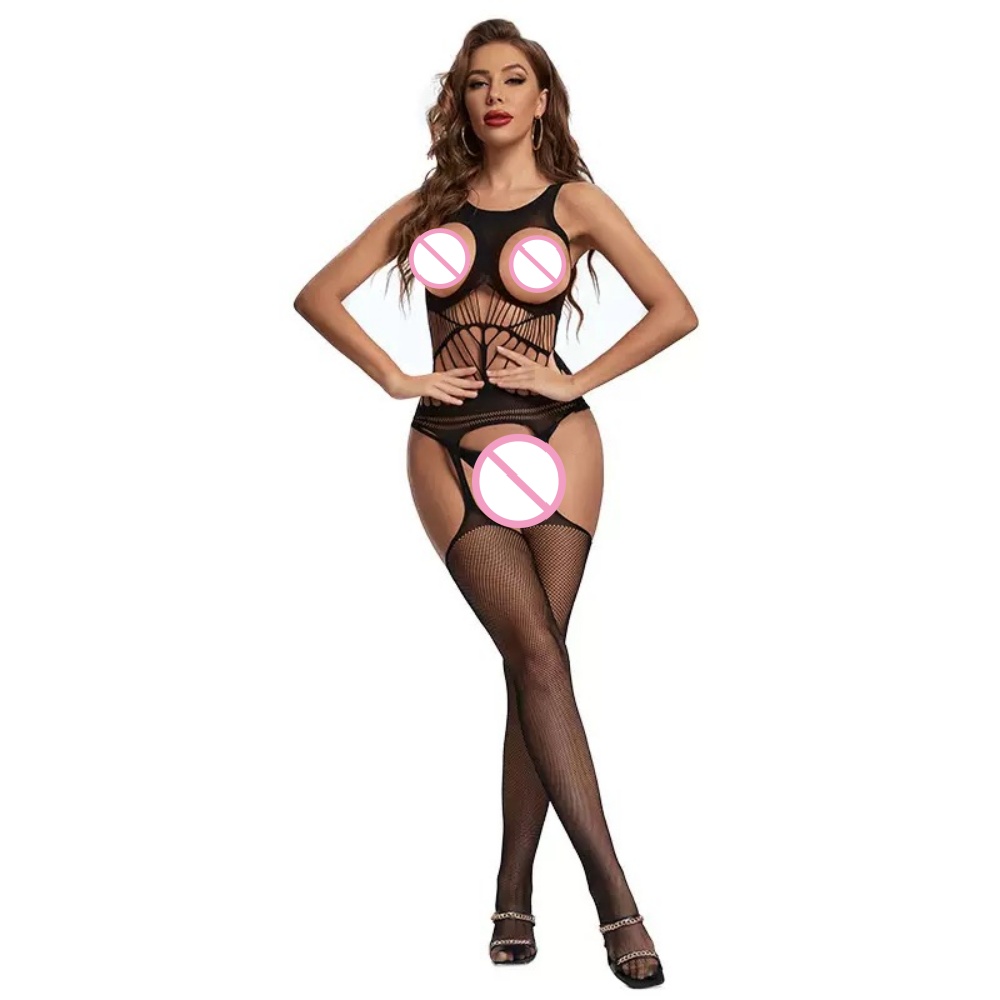 Bodystocking Fishnet - クロッチレスボディスーツ 透明ボディストッキング セクシーボールドスーツ オープンブラ衣装 エロティックコスチューム セクシーフィッシュネットランジェリー