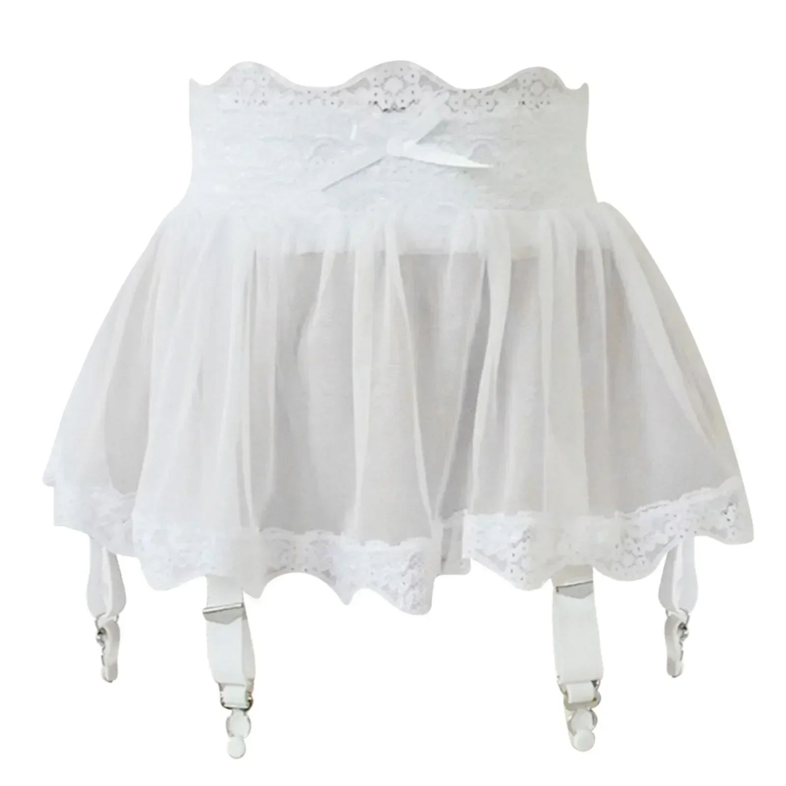 Garter Belt Set - 女性ハイウエストレース包帯セクシーなミニスカートガーターベルト調節可能なショートドレスと四つボタンのレディースランジェリーストッキング