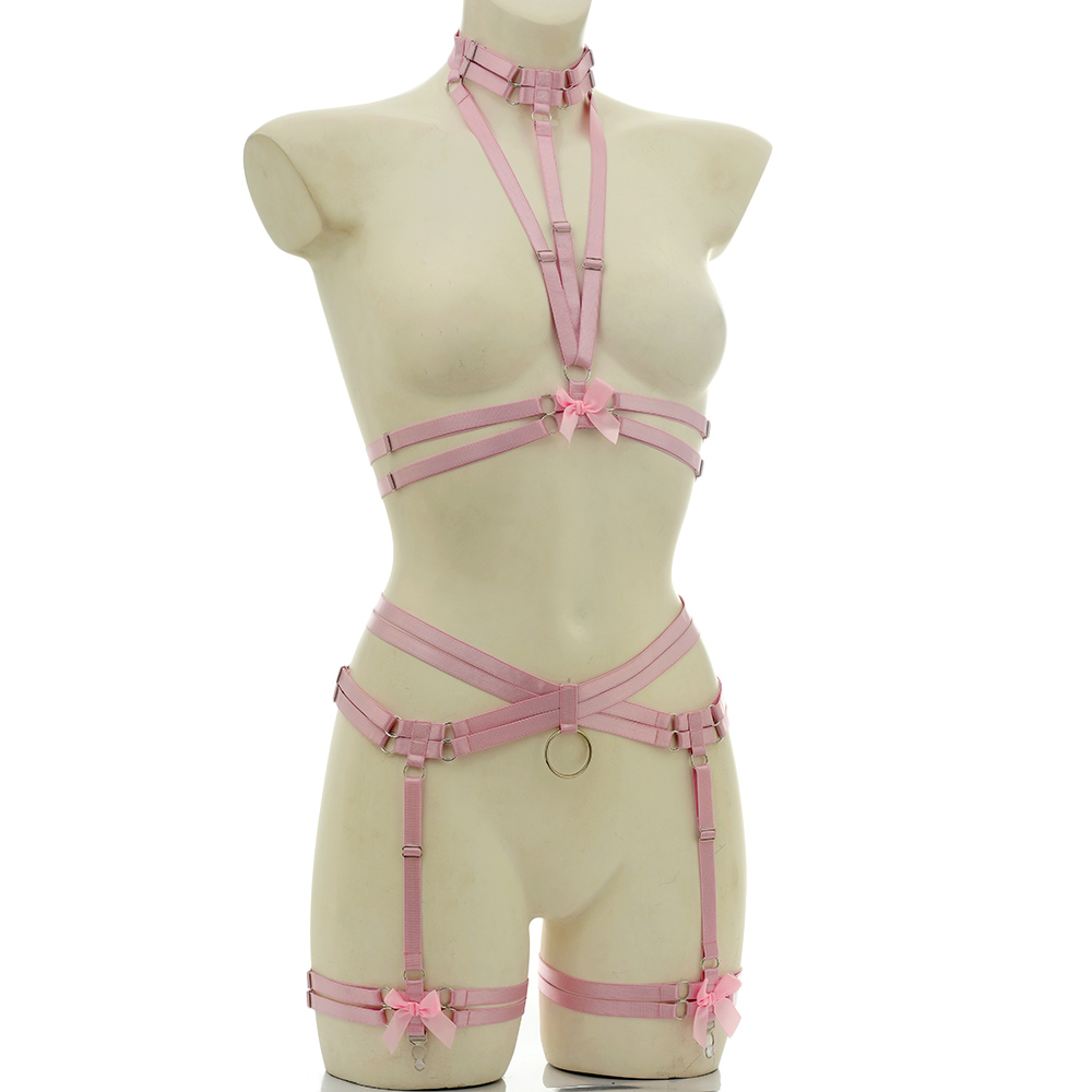 女性用伸縮性ボンデージボディハーネスベルト、パステルゴス風リ - Garter Belt Set のレビューと価格