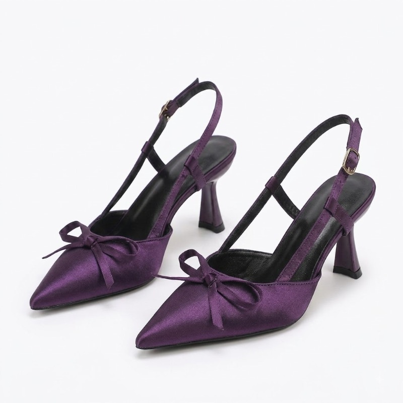 レディース エレガント パープル サテン ポインテッドトゥ  - Slip Dress Satin のレビューと価格