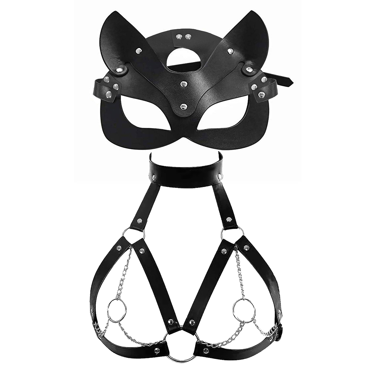 女性セクシーなマスク目隠しコスプレ PU レザー調節可能なマ - Garter Belt Set のレビューと価格