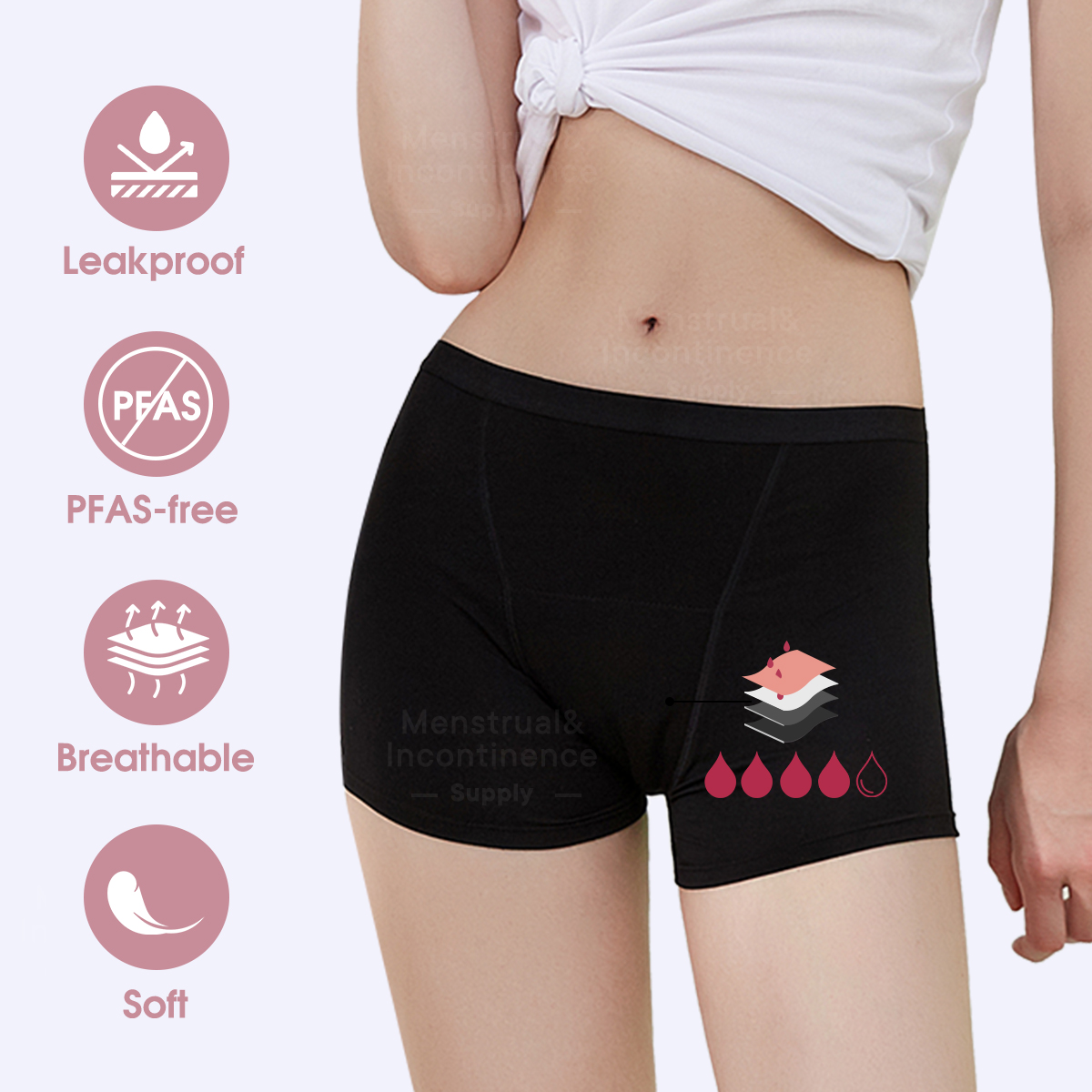 竹繊維生理用ショーツ 女性用 漏れ防止 通気性 4層構造 再 - Boyshort Underwear のレビューと価格
