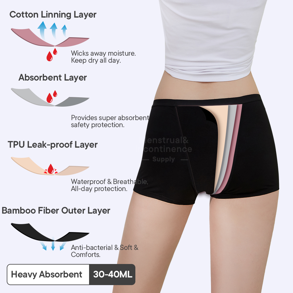 竹繊維生理用ショーツ 女性用 漏れ防止 通気性 4層構造 再 - Boyshort Underwear のレビューと価格